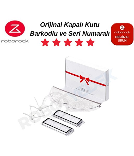 Robotyedek Roborock S6/S6 Pure Orijinal Set- Hepa Filtre Beyaz Yan Fırça Mop Bez - 6 Parça