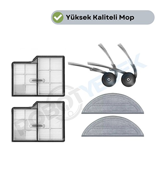 Robotyedek Roborock Saros 10 Uyumlu Hepa Filtre Yan Fırça Mop - 6 Parça