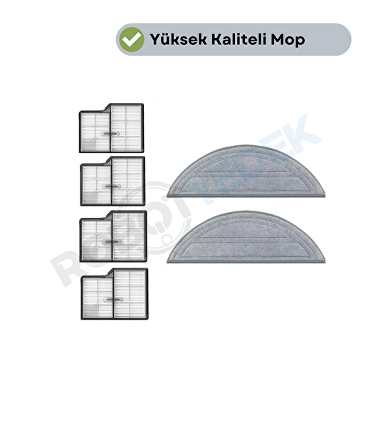 Robotyedek Roborock Saros 10 Uyumlu Hepa Filtre ve Mop - 6 Parça