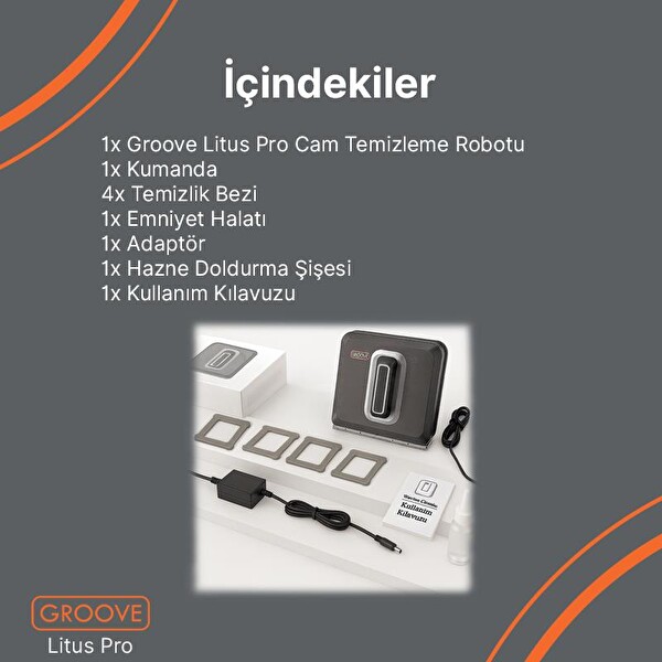Groove Litus Pro Akıllı Uygulama Kontrollü Yapay Zeka Ultra Sessiz Akıllı Sensör Cam Temizleme Silme Robotu - 4 Ultrasonik