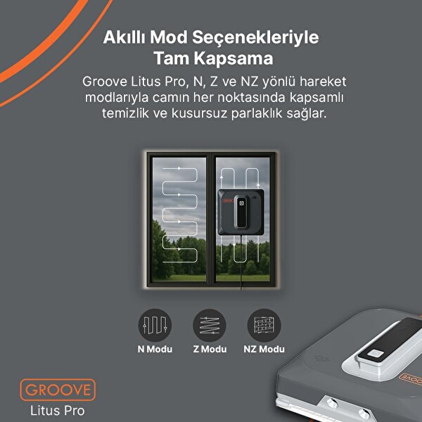 Groove Litus Pro Akıllı Uygulama Kontrollü Yapay Zeka Ultra Sessiz Akıllı Sensör Cam Temizleme Silme Robotu - 4 Ultrasonik