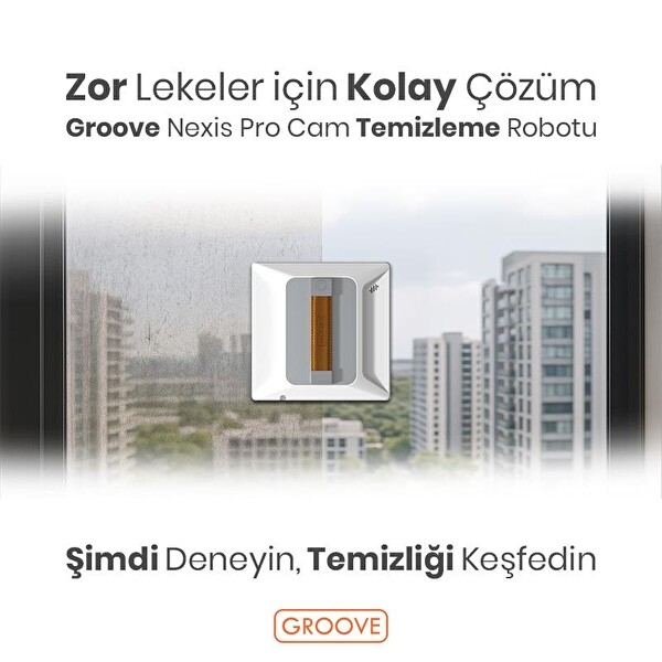 Groove Nexis Pro Akıllı Uygulama Kontrollü Yapay Zeka Ultra Sessiz Akıllı Sensör Cam Temizleme Silme Robotu - 4 Ultrasonik