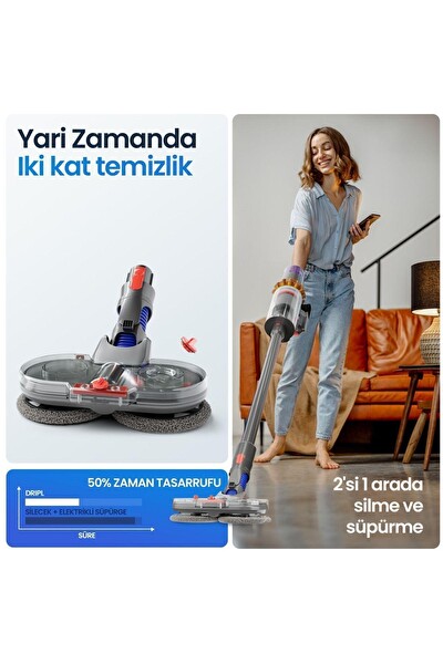 Valkyrie Dyson Uyumlu Su Püskürtmeli Mop Başlığı - 6 Paspaslı V7 V8 V10 V11 V15 Gen5