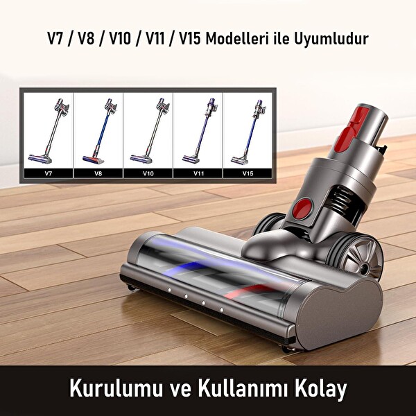 Valkyrie Elektrikli Döner Işıklı Zemin Fırçası Başlığı - Dyson V8/V10/V11/V15 Uyumlu Yüksek Performanslı