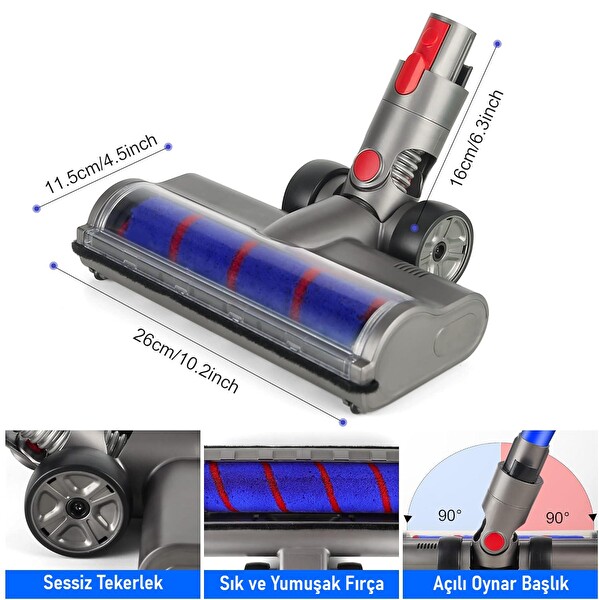 Valkyrie Elektrikli Döner Işıklı Zemin Fırçası Başlığı - Dyson V8/V10/V11/V15 Uyumlu Yüksek Performanslı
