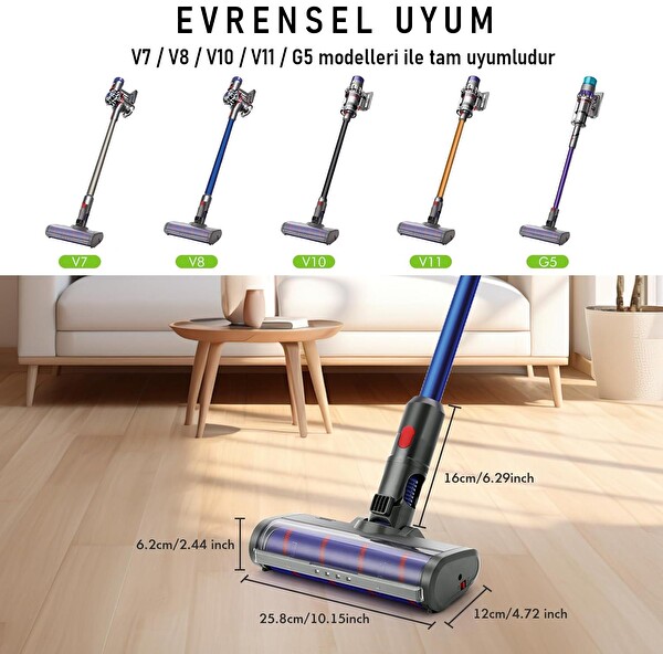 Valkyrie LED Işıklı Yumuşak Rulo Süpürge Başlığı - Dyson V7 V8 V10 V11 V15 Uyumlu