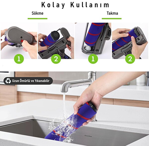 Valkyrie LED Işıklı Yumuşak Rulo Süpürge Başlığı - Dyson V7 V8 V10 V11 V15 Uyumlu