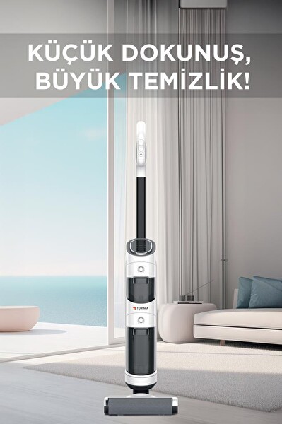 Torima FW-1000 Şarjlı Islak Kuru Dikey Süpürge Ve Yüzey Temizleyici Mop Beyaz