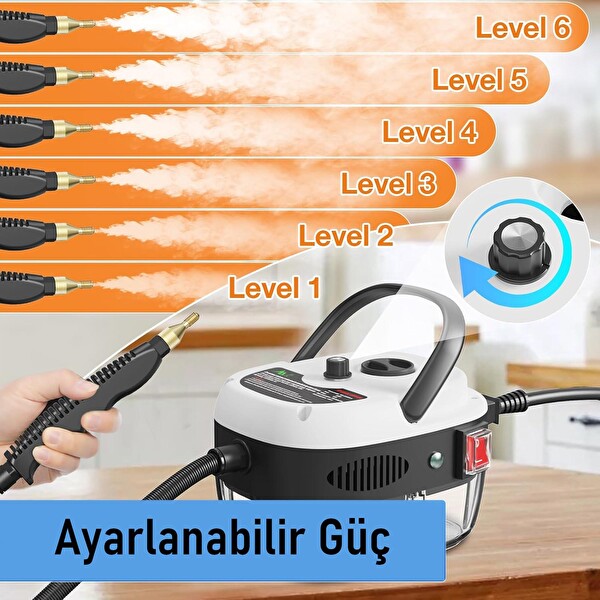 Valkyrie 2500W Yüksek Basınçlı Buharlı Temizleyici 115 Derece 3 Başlık Ayarlanabilir Güç Derin Temizlik Makinesi