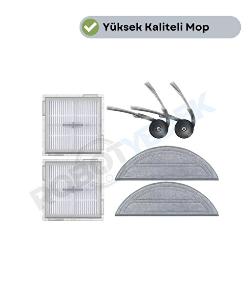 Robotyedek Roborock S8 Pro (Ultra Değil) Uyumlu Hepa Filtre Yan Fırça Mop-6 Parça