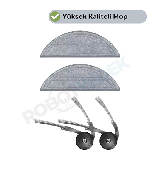 Robotyedek Roborock S8 Pro (Ultra Değil) Uyumlu Mop ve Yan Fırça-4 Parça