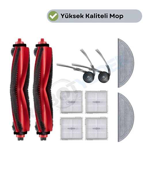 Robotyedek Roborock S8 Pro (Ultra Değil) Uyumlu Fırça Hepa Filtre Mop Seti-10 Parça