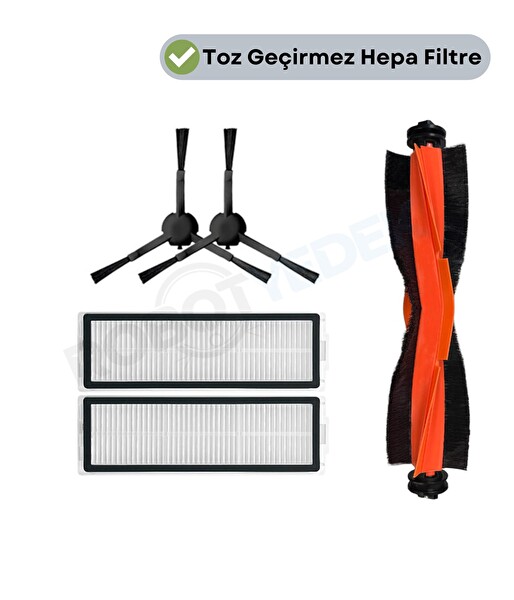 Robotyedek Xiaomi X20 Max X20 Pro (Plus Değil) Uyumlu Yedek Mopsuz Siyah Fırça Hepa Filtre Seti-5 Parça