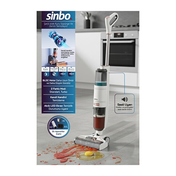 Sinbo SFC-4102 Islak Kuru Siyah Şarjlı Dikey Süpürge Beyaz