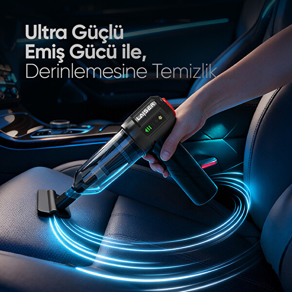 Laiser VT-101 17000 PA Katlanabilir Led Ekranlı Çekme Vakum Üfleme Özellikli Mini 3in1 Şarjlı Araç Süpürgesi