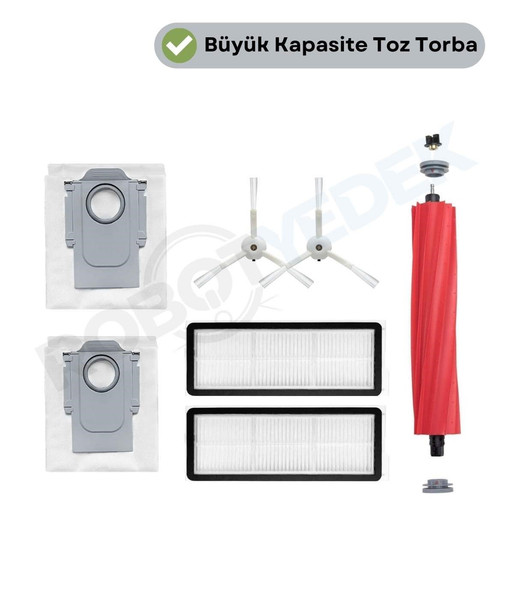 Robotyedek Roborock QRevo MaxV / QRevo Pro / QRevo S Uyumlu Ana Fırça Hepa Filtre Beyaz Yan Fırça Toz Torbası 7 Parça