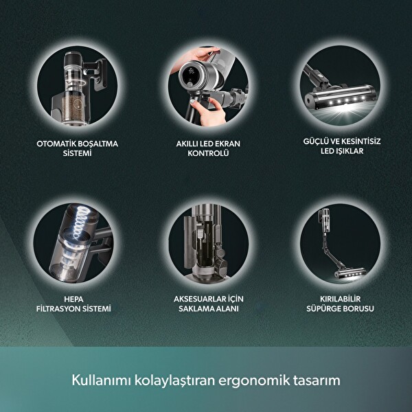 Homend Dustrider Pro 1270H Toz İstasyonlu Ergonomik Dikey Süpürge Siyah