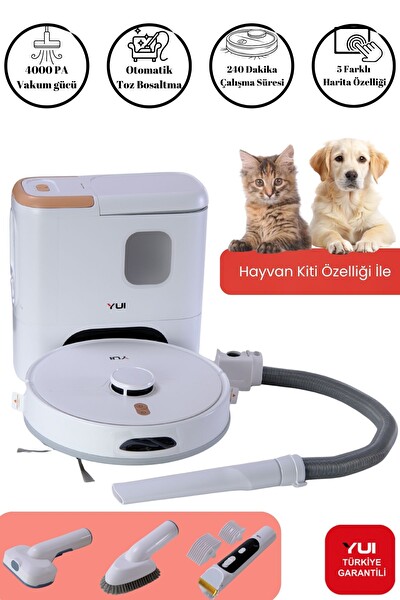 Yui RS16 Pro Max Pet Kit Özellikli Akıllı Robot Vacuum & Mop Süpürge Beyaz