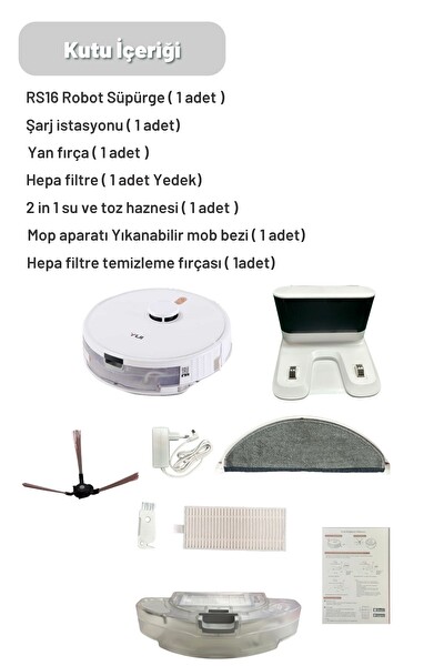 Yui RS16 Akıllı Robot Vacuum & Mop Süpürge Beyaz