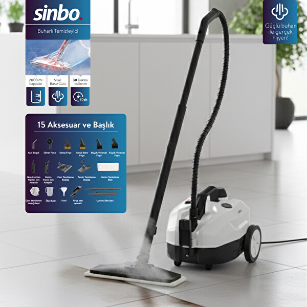 Sinbo SSC-6418 2000W 5 Bar Yüksek Basınçlı 2 LT 15 Başlıklı 110°C Profesyonel Buharlı Temizleyici