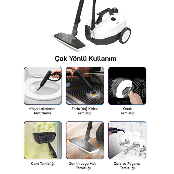 Sinbo SSC-6418 2000W 5 Bar Yüksek Basınçlı 2 LT 15 Başlıklı 110°C Profesyonel Buharlı Temizleyici