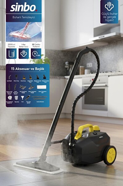 Sinbo SSC-6428 2000W 5 Bar Yüksek Basınçlı 15 Başlıklı 2 LT 110 C Buharlı Temizleyici