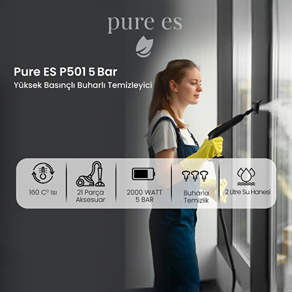 Pure Es P501 Yüksek Basınçlı Buharlı Temizleyici Beyaz