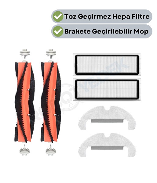 Robotyedek Dreame D10 Plus Gen 2 (RLL42SDA) Uyumlu Yedek Fırça Hepa Filtre Mop Seti-6 Parça
