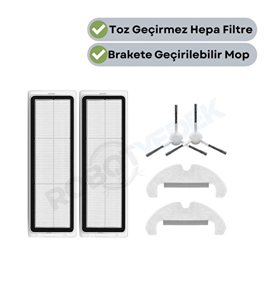 Robotyedek Dreame D10 Plus Gen 2 (RLL42SDA) Uyumlu Yedek Hepa Filtre Yan Fırça Mop-6 Parça