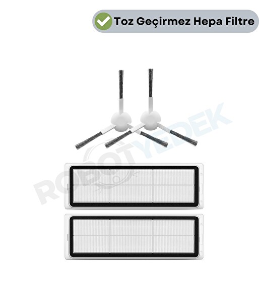 Robotyedek Dreame D10 Plus Gen 2 (RLL42SDA) Uyumlu Yedek Hepa Filtre ve Yan Fırça-4 Parça