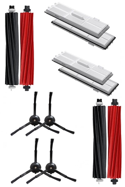 Rovexa Roborock S8 & S8 Plus & S8 Pro Ultra Uyumlu 10 Parça Siyah Yan Fırçalı Set