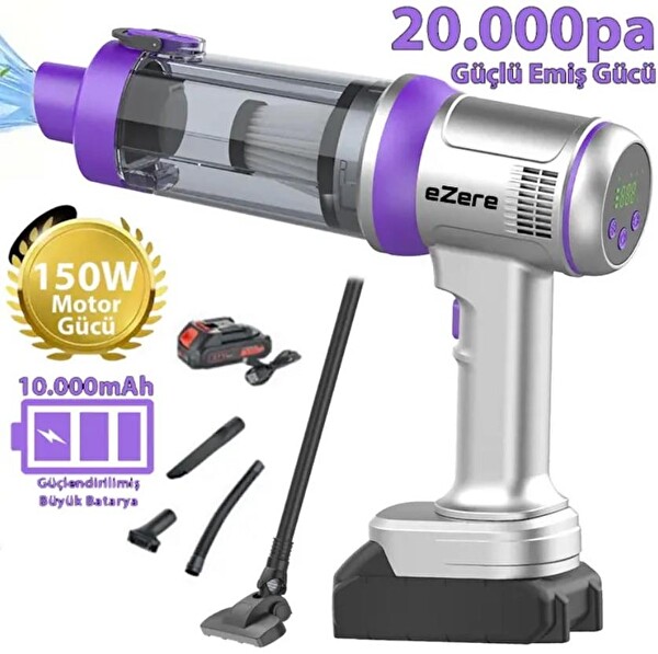 Ezere Powerstorm 20000Pa Çekim Gücü 3 Kademeli Hepa Filtreli 21V 2.0Ah Bataryalı Kablosuz El Süpürgesi