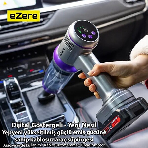 Ezere Powerstorm 20000Pa Çekim Gücü 3 Kademeli Hepa Filtreli 21V 2.0Ah Bataryalı Kablosuz El Süpürgesi