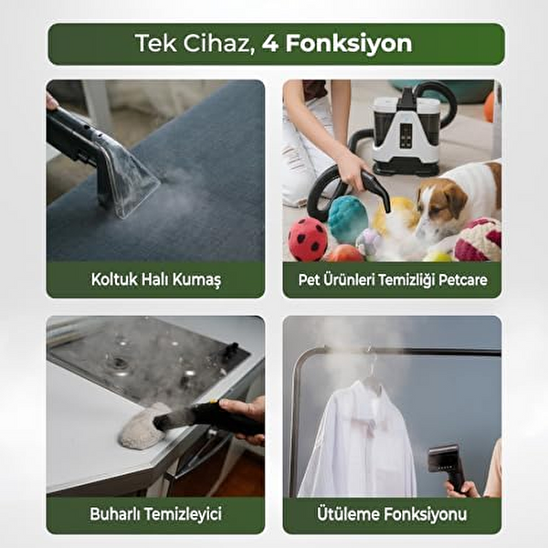 Pure Es 13000 Pa Sıcak Soğuk Buharlı Halı ve Koltuk Yıkama Makinesi Ütü Fonksiyonlu