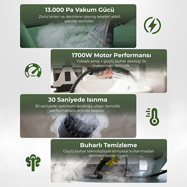 Pure Es DeepCleaner 13000 PA Koltuk Yıkama ve Buharlı Temizleme Makinesi PetCare