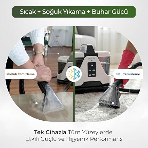 Pure Es 13000 Pa Sıcak Soğuk Buharlı Halı ve Koltuk Yıkama Makinesi Ütü Fonksiyonlu