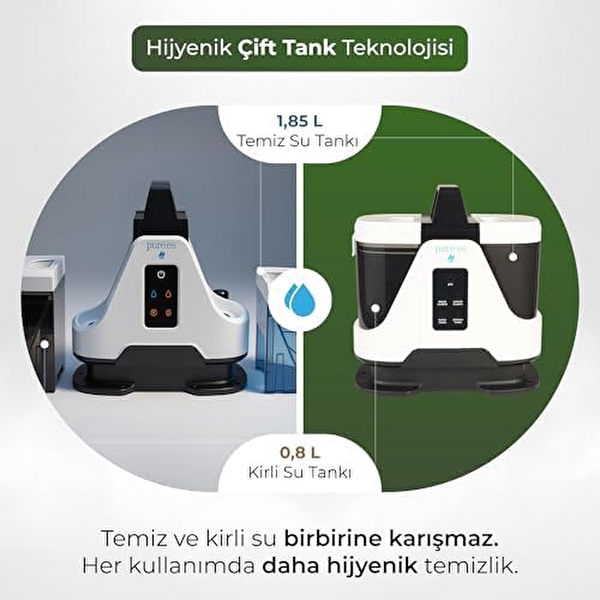 Pure Es 13000 Pa Sıcak Soğuk Buharlı Halı ve Koltuk Yıkama Makinesi Ütü Fonksiyonlu