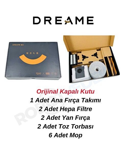 Robotyedek Dreame L40S Pro Ultra (RLL74CE) Orijinal Set- Ana Fırça Hepa Filtre Yan Fırça Mop Bez Toz Torbası - 13 Parça