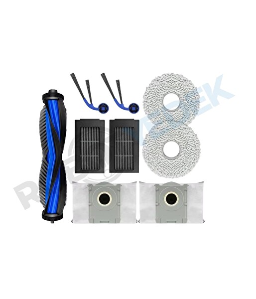 Robotyedek Ecovacs T30C Uyumlu Yenileme Seti Ana Fırça,Hepa Filtre,Yan fırça,Mop bezi,Toz Torbası - 9 Parça