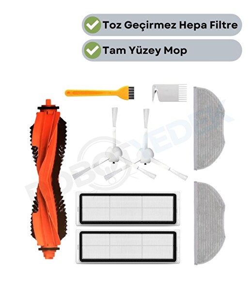 Robotyedek Xiaomi H40 Uyumlu Yedek Fırça Hepa Filtre Mop Seti - 9 Parça
