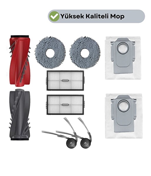 Robotyedek Roborock QRevo Edge 2 Pro Uyumlu Ana Fırça, Hepa Filtre Mop Yan Fırça Toz Torbası Seti 9 Parça