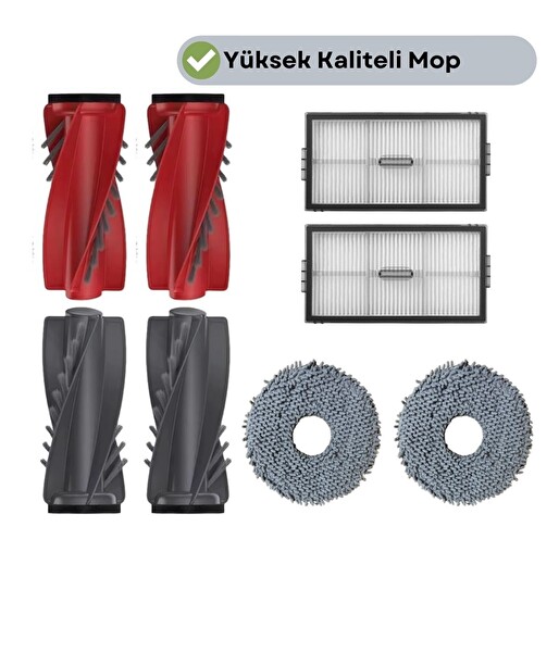 Robotyedek Roborock QRevo Edge 2 Pro Uyumlu Fırça Hepa Filtre Mop Seti - 6 Parça
