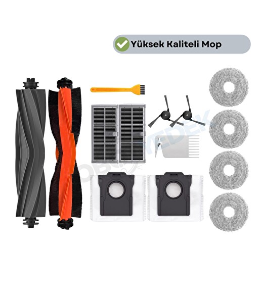 Robotyedek Dreame X40 Ultra (RLX63CE) ve L40 Ultra (RLX53SE) Uyumlu Ana Fırça Hepa Filtre Mop Toz Torbası Seti - 14 Parça