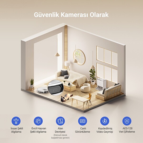 Ezvız RS20 Pro 7200PA Sıcak Su ile Paspas Yıkama Sıcak Hava ile Paspas Kurutma Otomatik Toz Boşaltma Özellikli Robot Süpürge