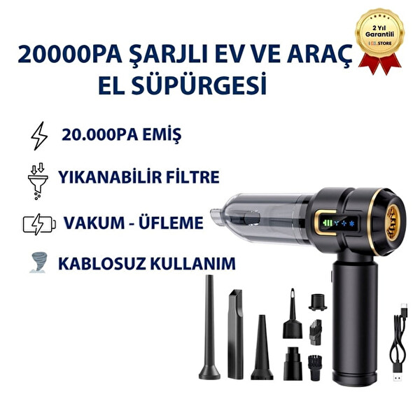 Hzl Store ST-6697A 20000Pa Emiş Güçlü Taşınabilir Şarjlı Ev ve Araç Süpürgesi