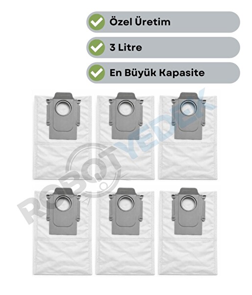Robotyedek Roborock Saros Z70 Uyumlu Toz Çöp Torbası 6 Adet