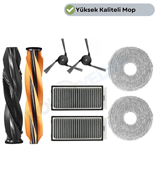 Robotyedek Dreame L40S Pro Ultra (RLL74CE) Uyumlu Ana Fırça Takımı Hepa Filtre Mop Seti - 7 Parça