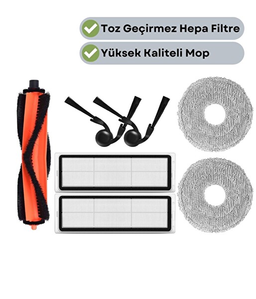 Robotyedek Xiaomi Vacuum H50-H50 Pro Uyumlu Ana Fırça Hepa Filtre Yan Fırça Mop Bezi 7 Adet
