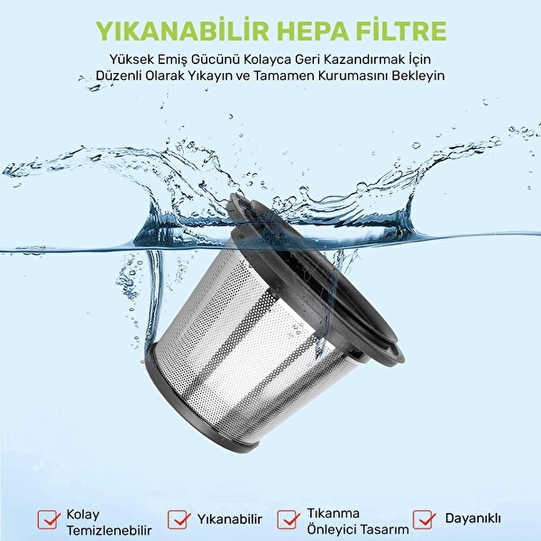 Kobb KBV20F 12V/Şarjlı Hibrit Araç Süpürgesi İçin Yedek HEPA+Çelik Filtre