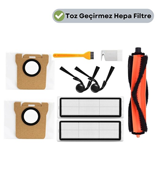 Robotyedek Xiaomi Vacuum H50/H50 Pro Uyumlu Ana Fırça Hepa Filtre Yan Fırça Toz Torbası -9 Adet